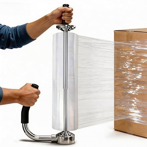 Stretchfolienspender, Manueller Abroller Stretchfolie für Rollen von 30-50 cm breit Metall Folienziehvorrichtung mit Griff für Verpackung von Möbeln Maschinen und anderen großen Gegenständen