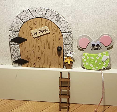 Puerta mágica Ratoncito Pérez que se abre, MADERA NATURAL, incluye ...