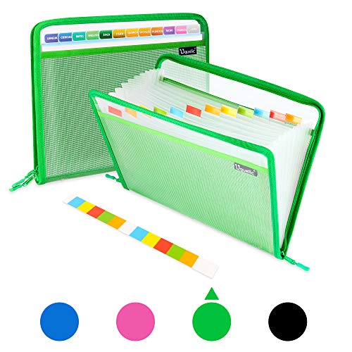 Uquelic Malla Bolsas de Documentos de Cremallera 13 Bolsillos Impermeable con Cremallera Bolsa de Archivo PVC Clasificadores Carpetas de Acordeón