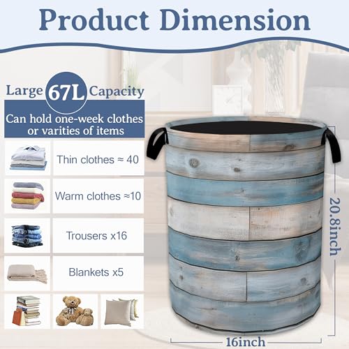 Image of Rustic Wood Grain Laundry Basket,Foldable Waterproof Oxford Cloth Tote Bag Vintage Barn Wooden Laundry Hamper with Handles,20.8 inchx16 inch Clothes Storage Bucket Organizer for Laundry Room Bathroom Bedroom