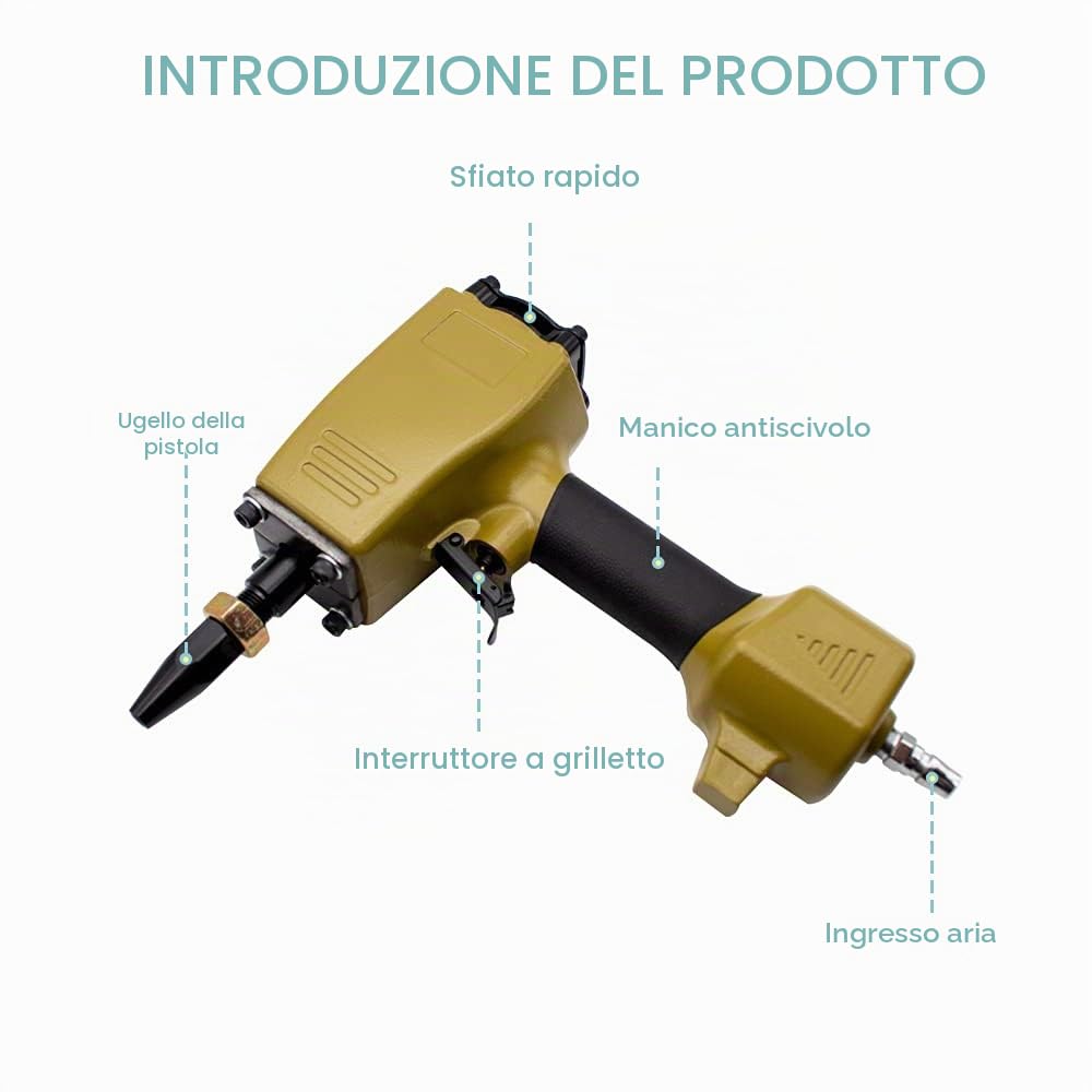 Pistola Pneumatica per Punzonatura, Punzonatrice ad Aria Compressa in Lamiera, Punzone per Fori da 3-6,5MM in Lamiera di Ferro BM-DK65