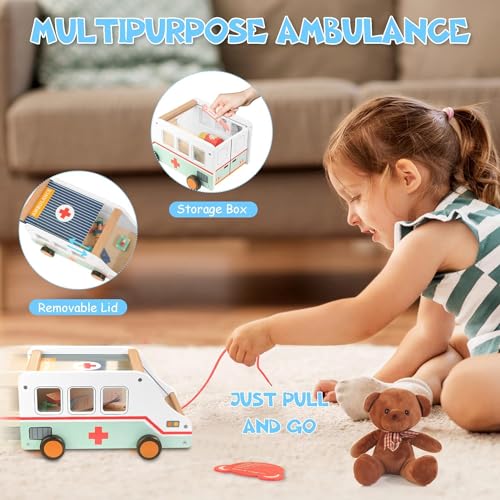Image of Wooden Doctor Kit for Kids- Medical Kits Pretend Role Play Educational Toy with Storage Case for Kids Girls Boys (Doctor Set 42Pcs)