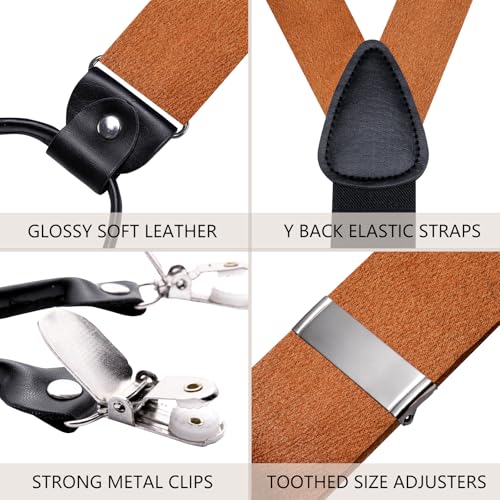 Image of Dubulle Suspender and Bow Tie for Men Paisley Solid Mens Suit Braces Pretied Bowtie and Handkerchief Cufflinks Formal Wedding