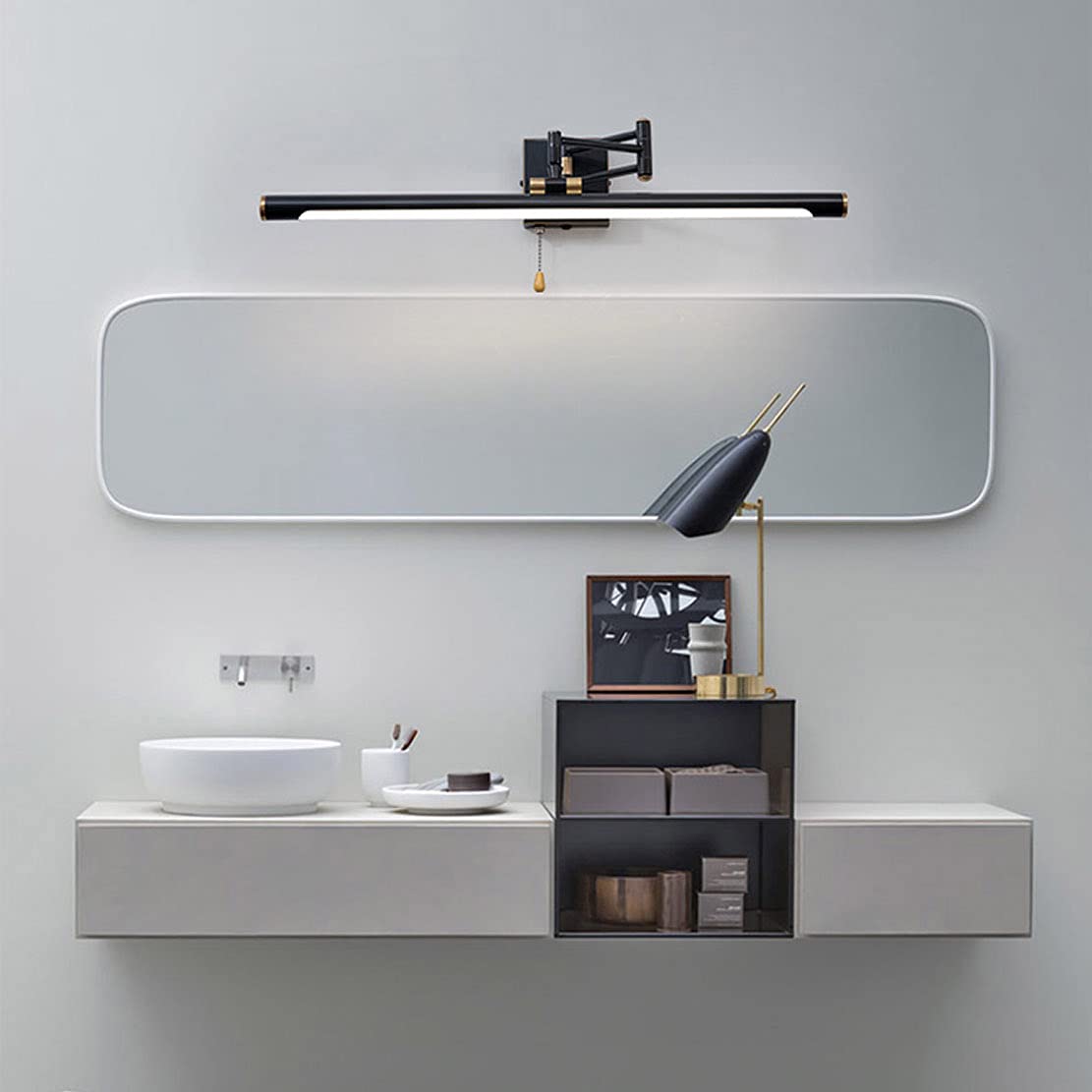 LED Spiegellampe Badezimmer mit Schalter Vintage Messing Spiegelleuchte Retro Verstellbar Badleuchte 7W Neutralweiß 4000k Bad wandleuchte für Spiegelschränke und Spiegel, 35cm, 560lm,Schwarz
