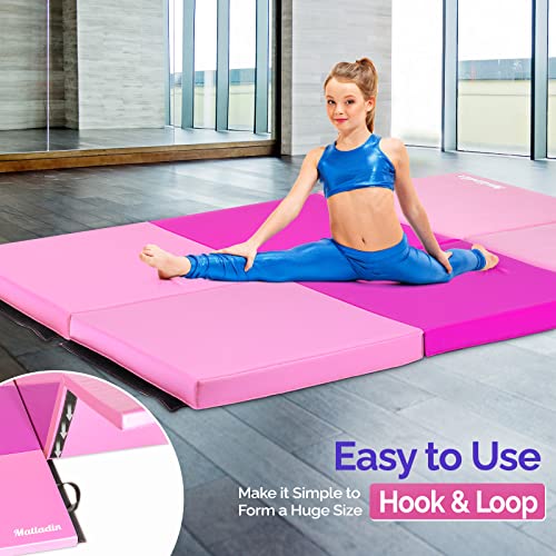 Matladin 6' Folding Tri-Fold Gymnastics Gym Exercise Aerobics Mat, 6Ft X 2Ft X 2In Pu Leather Tumbling Mats With Hook & Loop Fastener For Stretching Yoga Cheerleading Martial Arts (Purple&Pink) #TOP2
