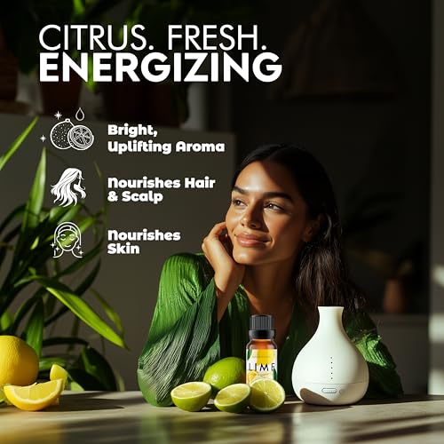 Image of Esslux Lime Essential Oil | 100% Natural Oil for Skin & Hair | Therapeutic Grade Lime Oil for Diffuser, Candles & Soap Making | Promotes Clearer Skin, Uplifted Moods & Sharper Focus (60ml)