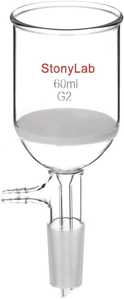 StonyLab Borosilicate Glass Buchner Filtering Funnel 60ml with Medium Frit(G2), 46mm Inner-Diameter, 60mm Depth, with 24/40 Standard Taper Inner Joint and Vacuum Serrated Tubulation (60ml)