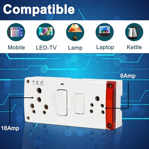 Image of Combined Box 16 and 6 Amp With Universal Socket, Master Switch, LED Indicator | 240V Power Utility Box for Home, Office & Appliances | Without Wire, 6 Month Warranty, Pack of- 1