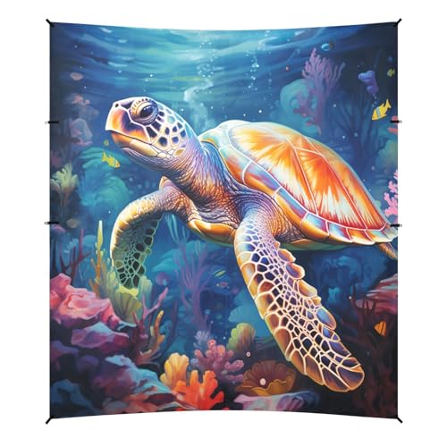 Arte De Tortugas Marinas Azules Tienda de Playa Refugio Solar para Camping,Fácil de Montar,Portátil con Bolsas de Arena para Pesca y Picnic al Aire Libre