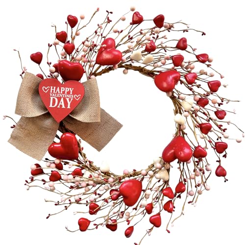 TEMPUS 18" Artificial Valentine's Day Wreath, Pink and Red Heart Berry Wreath for Front Door Wall Party Wedding Decorations, for Girl Friends for Valentine's Day