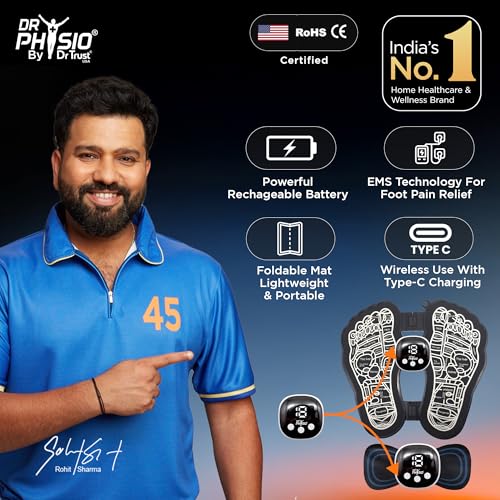 Image of Dr Physio USA 1035 EMS Rechargeable Foot Massager Mat Machine with 8 Massage Modes, 19 Intensity Levels, Reflexology Pad For Pressure Point Full Body Pain Relief, Portable Foldable Foot Massager for Tired & Achy Feet Relief