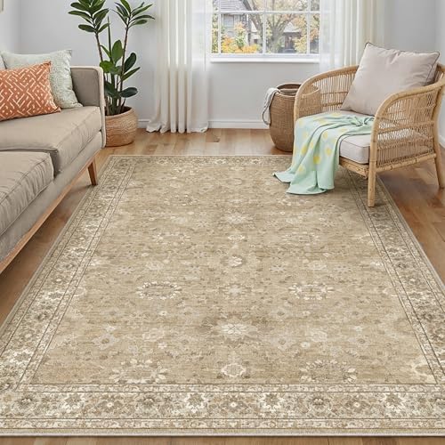 PureCozy 4x6 Brown Area Rug Non Slip Vintage Office Entryway