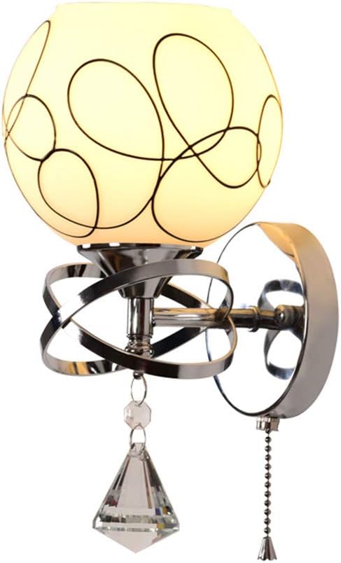 Pull Chain Switch Wall Sconce E27 Bedroom Living Room Wall Lamp Metal and Glass Shade