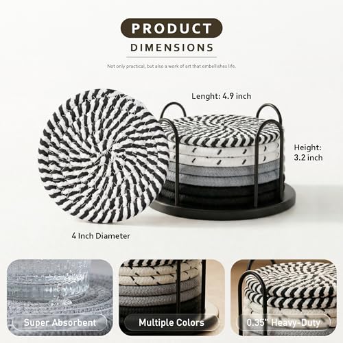 Image of Coasters Set of 8 for Drinks, 4 Inch Large Coaster for Coffee Table, Tabletop Protection for Hot & Cold Drinks, Versatile Coasters for Home Decor, Non-Slip & Easy to Clean, Coffee (SA4)