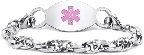 Pulsera personalizada de acero inoxidable impermeable para concientización de identificación de alerta médica para mujeres y hombres, pulseras de