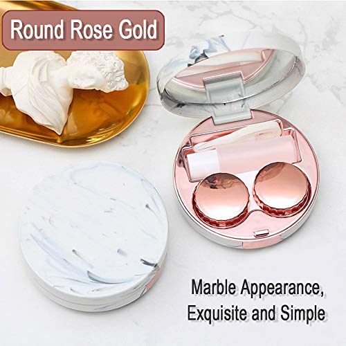 2 Ensembles Etui pour Lentilles De Contacten en marbre, Mini ÈTui de Lentilles, Boîte pour Lentilles de Contact, avec Miroir, Bouteille (rose gold, silver) - Image 4