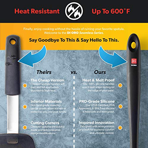 DI ORO Seamless Series 4-Piece Silicone Spatula Set - 600°F Heat-Resistant Pro-Grade Rubber Spatulas - Spoonula, Large Spatula, Small/Mini Spatula, and Jar Spatula - Kitchen Utensil Set (Black)