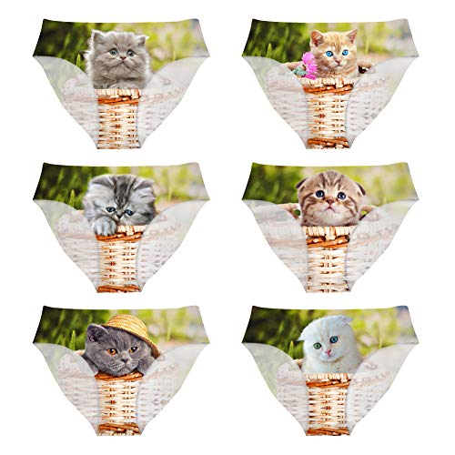 UOIMAG Damen-Unterwäsche-Set, 6 Packungen, Slips, Hipster-Hosen für Mädchen, elastisch, weich, mittelgeschnitten, nahtlos, Gag-Geschenk für Junggesellinnenabschied, Katze im Korb, S