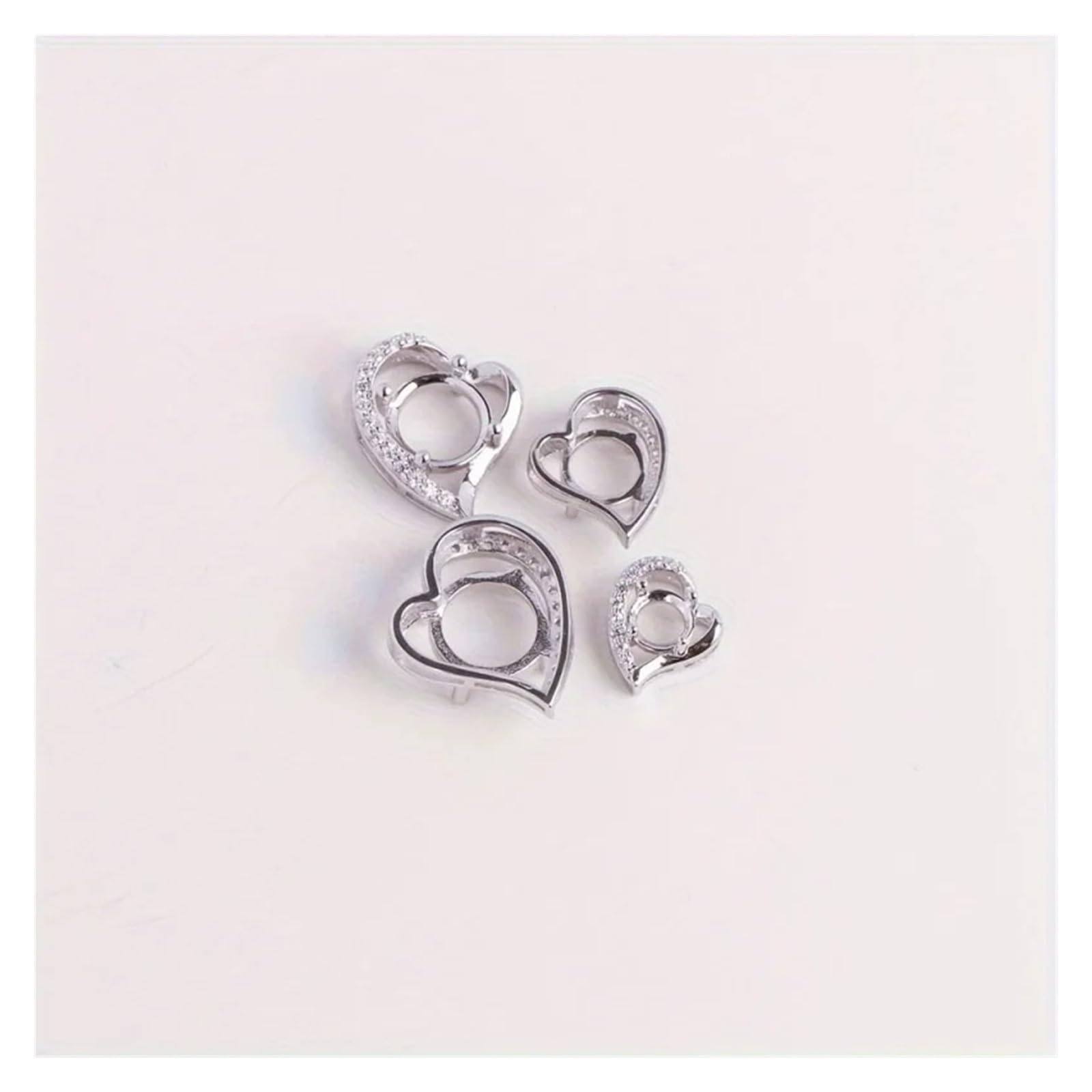 1pc 925 Sterling Silver a forma di cuore 5-9MM semplici impostazioni del pendente con montatura rotonda