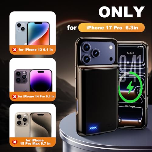 Funda con batería para iPhone 17 Pro carcasa recargable negra YONHUIZI Nwe 2