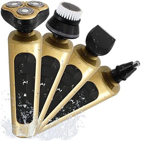 Electric Shaver Razor for Men Rechargeable Rotary for Shaving with Nose Trimmer Sideburns Trimmer Face Cleaning Brush IPX7 Waterproof Wet Dry 4 in 1 Rotary Shavers,Titanium Steel Shaver Head.