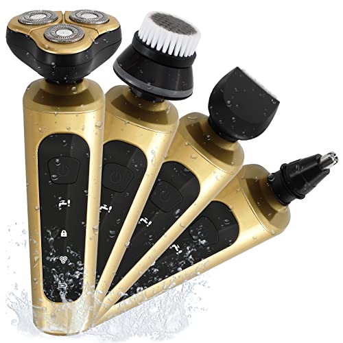 Electric Shaver Razor For Men Rechargeable Rotary For Shaving With Nose Trimmer Sideburns Trimmer Face Cleaning Brush Ipx7 Waterproof Wet Dry 4 In 1 Rotary Shavers,Titanium Steel Shaver Head. #TOP2