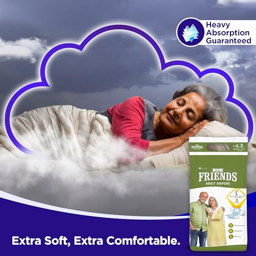 Image of Friends Easy Adult Diapers Tape Style - (Large) with odour lock and Anti-Bacterial Absorbent Core- Waist Size 29.53-57.09 Inch ; 75-145 Cm