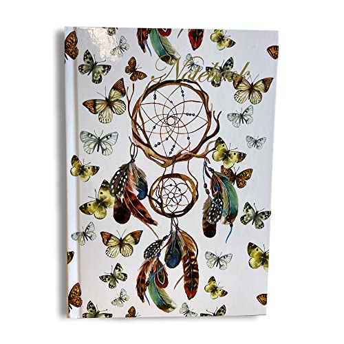 Viceni Maturi - Cuaderno A5 de tapa dura, diseño de atrapasueños con detalles de lámina dorada y acabado brillante, color blanco