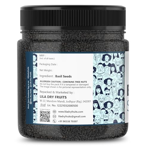 Image of LILA DRY FRUITS Basil Seeds 250 Gms Jar Pack | Raw Organic & Natural Sabja Seed | Tukmaria Beej for Diet, Rich in Proteins and Minerals | Sabza Bij Low Calorie Snack Perfect for Gifting