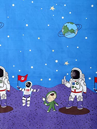 Image of Kids Space Astronaut Design Queen Size Elastic Fitted Bedsheet for Kids Room, Bedroom, Living Room, 90x100 inches, Set of 1 pc of Bedsheet & 2 Pillow Covers, Blue