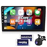 【Reproductor de Coche con Carplay, Android Auto】 La radio de coche de 2 din Android de 10.1 pulgadas admite carplay con cable (USB) o inalámbrico (bluetooth) y función automática de Android con cable (USB), obtén direcciones, llamadas, mensajes, música o video, control de voz ▲ (APLICACIÓN: Zlink).