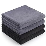 Meng Jiaran 4 Pack Microfibre Gym Towel, 75x35 cm Fast Drying Sports Gym Towel for Men Women, Super Absorbent Lightweight Workout Towels for Yoga Travel, Gym Fitness, Camping(Black, Dark Grey)