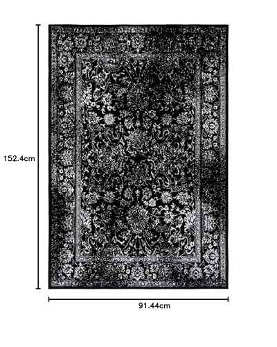 Safavieh Distressed Rug for Living Room Dining Room, Bedroom - Adirondack Collection, Short Pile, in Black and Ivory, 91 x 152 cm - Image 2