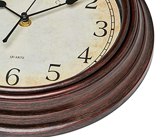 Bernhard Products Vintage Wall Clock Silent Non Ticking - 12 Inch Quality Quartz Battery Operated Decorative Brown Clock For Home Kitchen Living/Dining Room Office Decor, Easy To Read, Rustic Bronze #TOP1