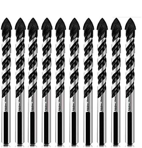 Mgtgbao 10mm Concrete Tile Drill Bits, 10PC Masonry Drill Bits Set for Glass, Brick, Tile, Concrete, Plastic and Wood Tungsten Carbide Tip for Wall Mirror and Ceramic