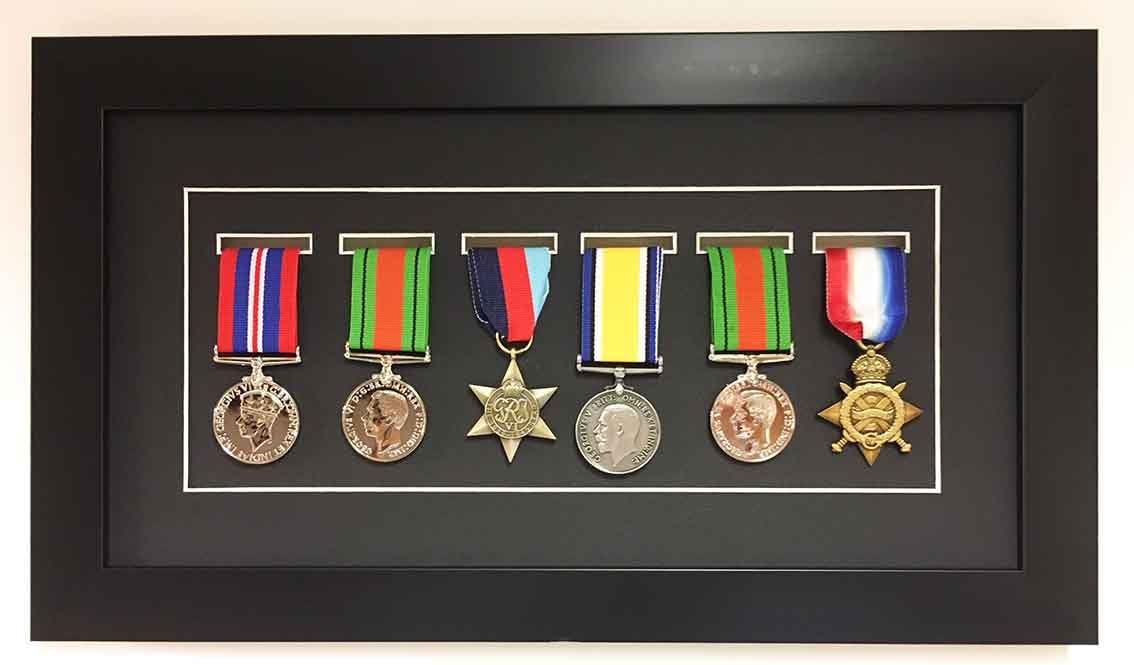 Kwik Picture Framing Ltd Medal Frame 3D Box Display Frame for 6x World War Military Single Medal in Black Frame - Black Mount