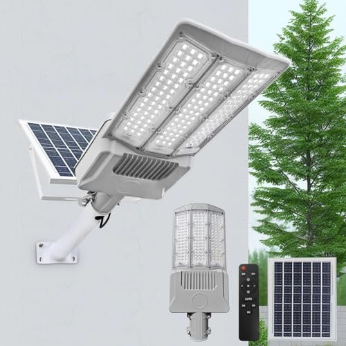 Aluminum Alloy 9000W Solar Street Lights Outdoor, 400000LM IP65 Waterproof Security Light with Remote Control, Dusk-to-Dawn for Yard, Driveway, Parking Lot (Grey)