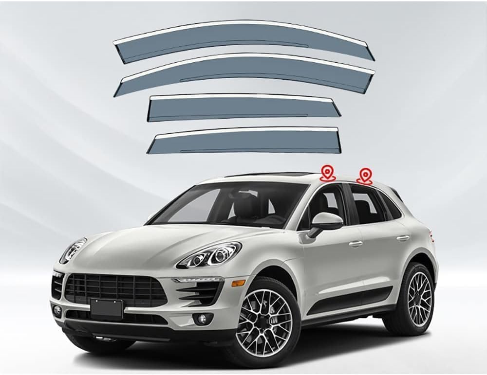 Acwyahso Normal Rain Guards Wind Deflectors For Porsche Macan 2014-2022, 4Pcs Vent Visors, Allows Fresh Air & Keeps Rain Out, No-Drill Install