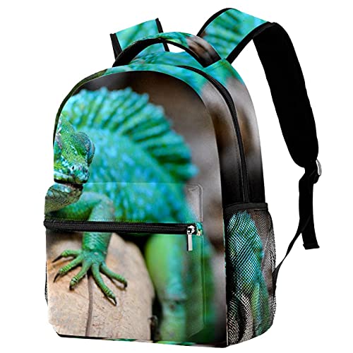 Sac à dos de voyage vert motif reptile avec porte-bouteille pour enfant