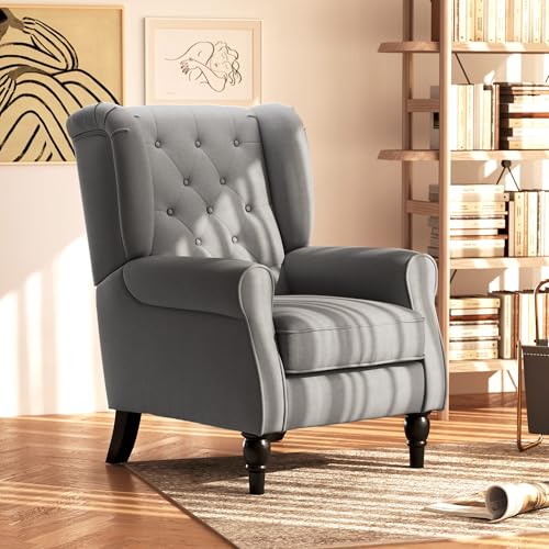 HOMCOM Mid-Century Modern Accent Chair, High Wingback Reading Chair, Button-Tufted Upholstered Fabric Armchair with Retro Wood Legs for Apartment, Living Room, Bedroom, Dark Gray