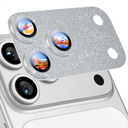 Image of Uyiton for iPhone 17-Pro Camera-Lens Protector: Bling [Not Easy to Break][Strong Adsorption][Case-Friendly] Metal Tempered Glass Rear Camera Screen Cover - Glitter Silver