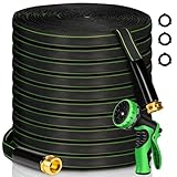 Ahititi Garden Hose 100 ft Water Hose Flexible Heavy Duty Outdoor Lightweight No Kink Long Non-Expandable High Pressure Flat Hoses Pipe 100’ Strong 3/4’’ Brass Fitting for Outside Yard Lawn Car Wash