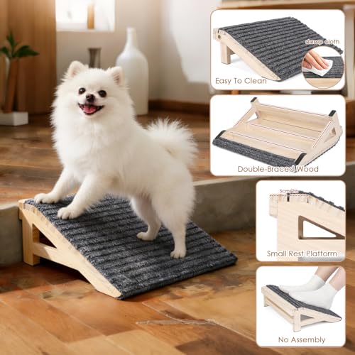image for KISIMUY 1-Pack Dog Stairs Ramp for Small & Aged Dogs - Wooden Anti-Sli