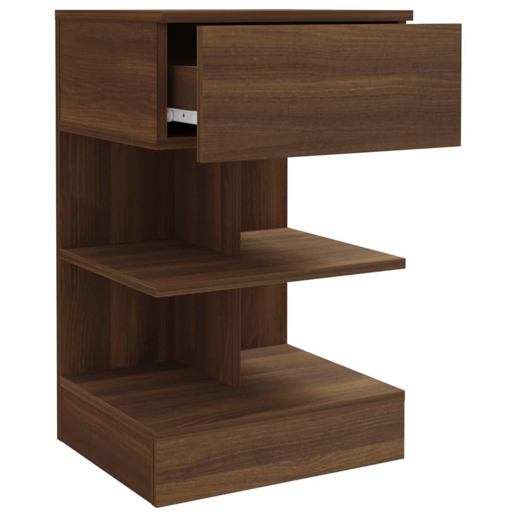 Mesita de noche, marrón, aspecto roble, 40 x 35 x 65 cm, material a base de madera con soporte de pared, espacio de almacenamiento y tablero resistente para armario auxiliar o mesa auxiliar