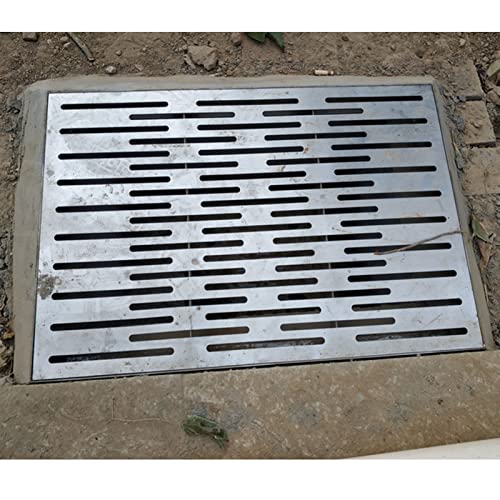 Manicrown Courtyard Stainless Steel Grating Drain Strainers Plate, Outdoor Sewer Drain Cover Rectangular Rainwater Well Cover Floor Drain,Metal Trench Garage Channel Drain Grate Trench Drainage Cover #TOP6