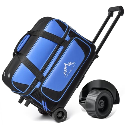 GoHimal Double Roller 2 Ball Bowling Bag with Separate Shoe Compartment for Bowling Shoes (Up To US Mens Size 15) and Oversized Accessory Pocket, Retractable Handle - Extends to 40