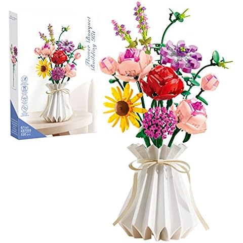 Blumen Bausteine Set 11 Blumenstrauß mit Vase 530 PCS Künstliche Blumen Kunstpflanzen DIY Bauspielzeugsets Bouquet Baustein für Hausdeko,Kreative Geschenke für Mutter Frauen Freundin Kinder 6+ Cover