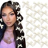 SAWINDA 20PCS Pink Hair Bows Ribbon Alligator Hair Ribbon Hair Barrettes for Teens Small Claw Clips for Thick Thin Hair,Cute Hair Accessories for Women Girls (White)