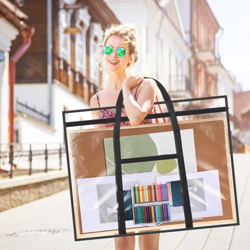 Image of Huhumy Large Art Portfolio Case 48 inch x 36 inch Poster Storage Bag Bulletin Board Holder Container PVC Folder with Zipper Handles Pocket for Teachers Artist Artwork Organization(Black,Clear)