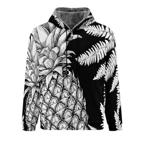 Sweat à capuche pour hommes avec veste polaire noire et blanche motif ananas